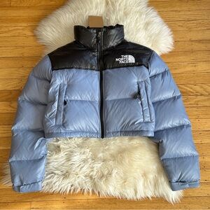 north face nuptse cropped blue black down puffer small